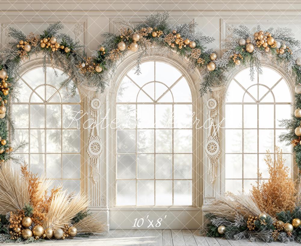 Kate Christmas Arched Windows Fleece Backdrop Designed by Emetselch - Kate Backdrop AU