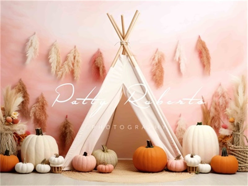 Kate Fall Teepee Pumpkins Pampas Backdrop Designed by Patty Roberts