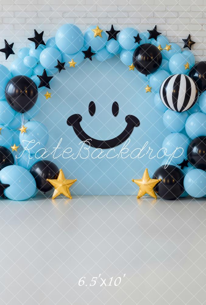 Kate Blue Balloon Smiley Stars Fleece Backdrop Designed by Emetselch - Kate Backdrop AU