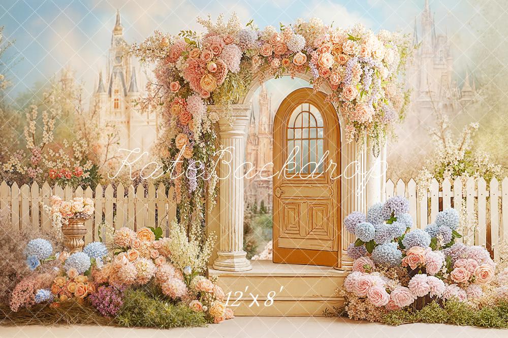 Kate Spring Castle Door Flower Fleece Backdrop Designed by Chain