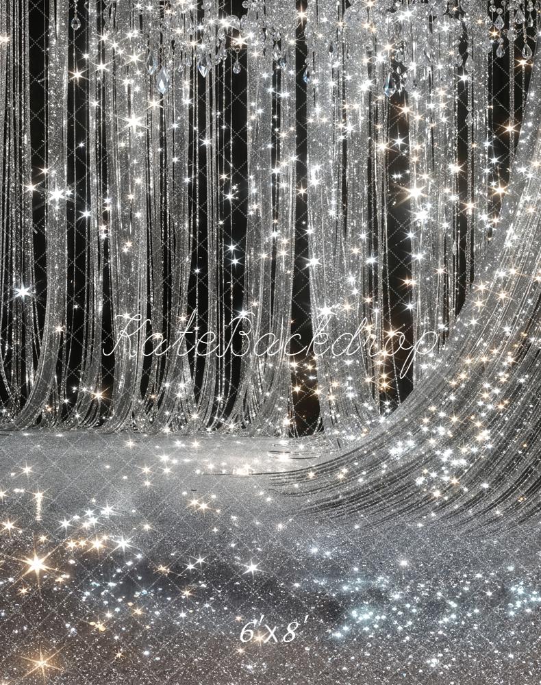 Kate Silver Glitter Curtains Sparkle Fleece Backdrop Designed by Chain