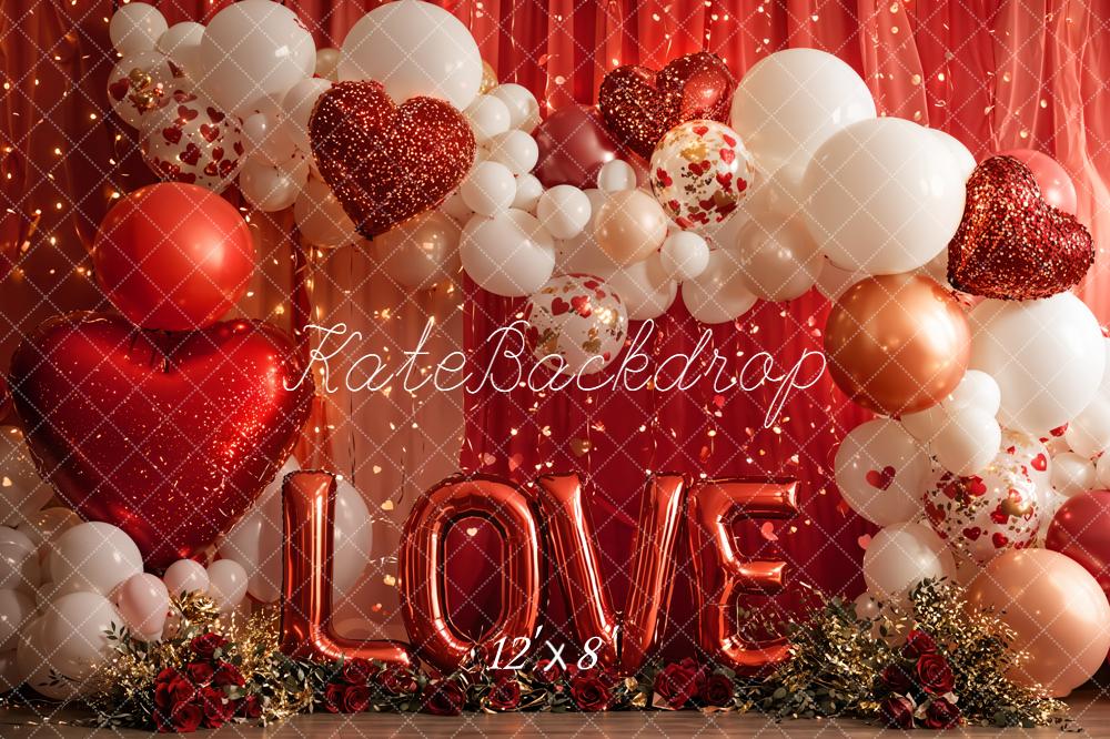Kate Love Balloons Hearts Red Fleece Backdrop Designed by Emetselch
