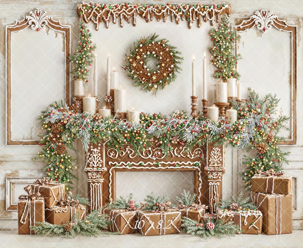 Kate Christmas Gingerbread Fireplace Fleece Backdrop Designed by Emetselch - Kate Backdrop AU