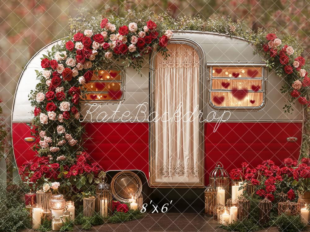 Kate Caravan Red Roses Valentine Fleece Backdrop Designed by Emetselch