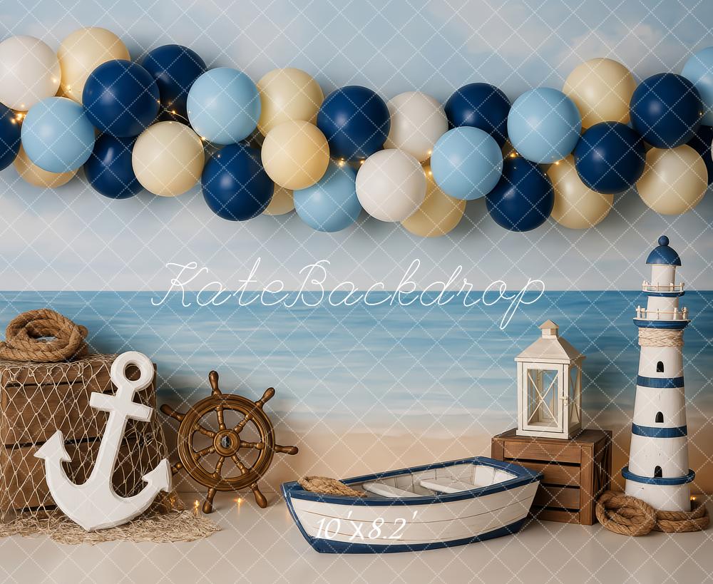 Kate Nautical Beach Balloons Lighthouse Boat Backdrop Designed by Patty Roberts