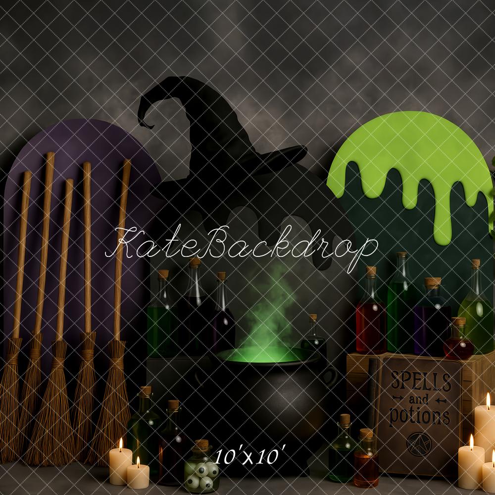 Kate Halloween Witch Hat Brooms Potions Candles Backdrop Designed by Patty Roberts - Kate Backdrop AU