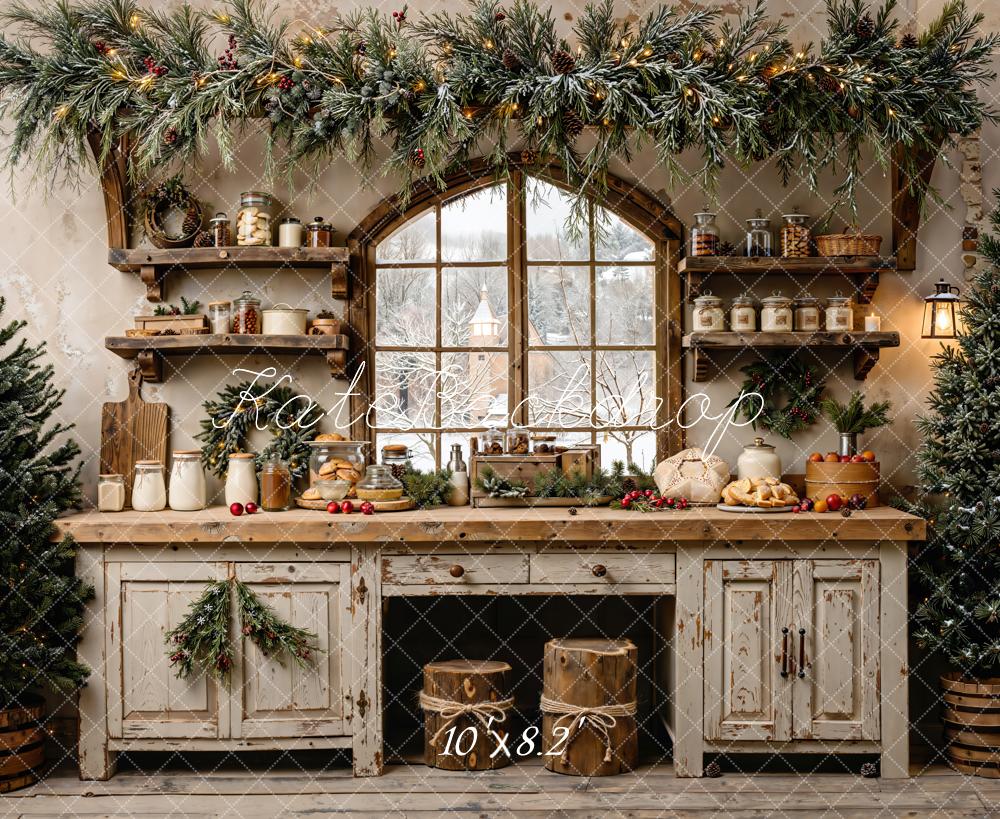 Kate Retro Christmas Kitchen Window Backdrop Designed by Emetselch