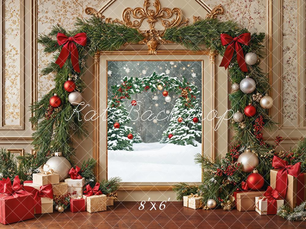 Kate Christmas Presents Snowy Trees Backdrop Designed by Emetselch - Kate Backdrop AU