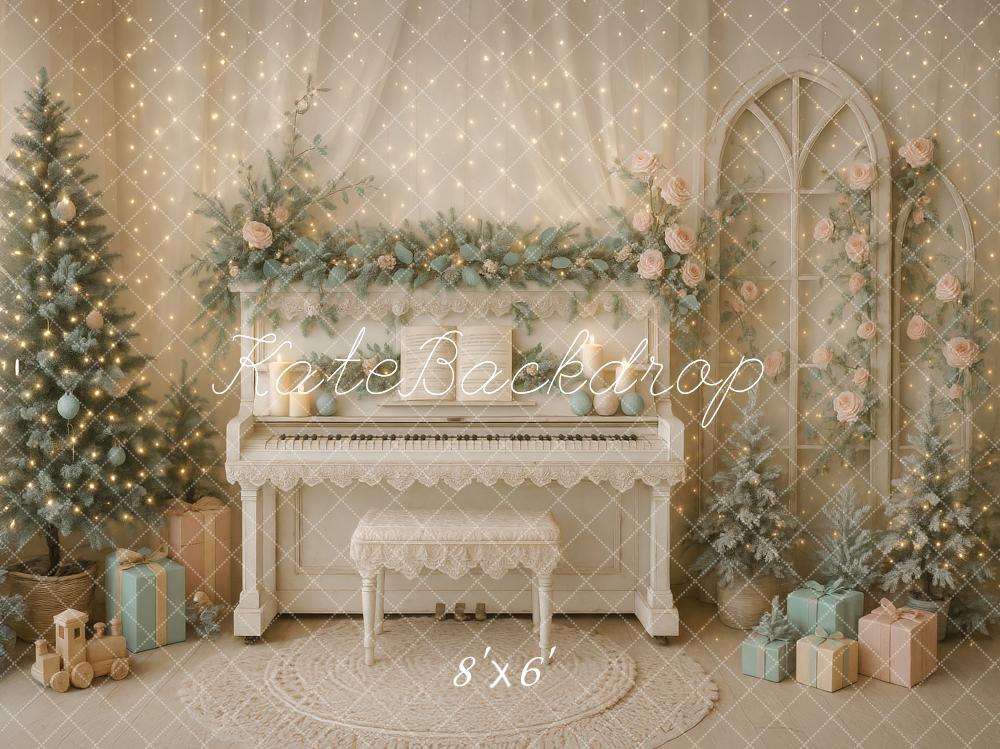 Kate Christmas Piano Flowers Backdrop Designed by Ashley Paul