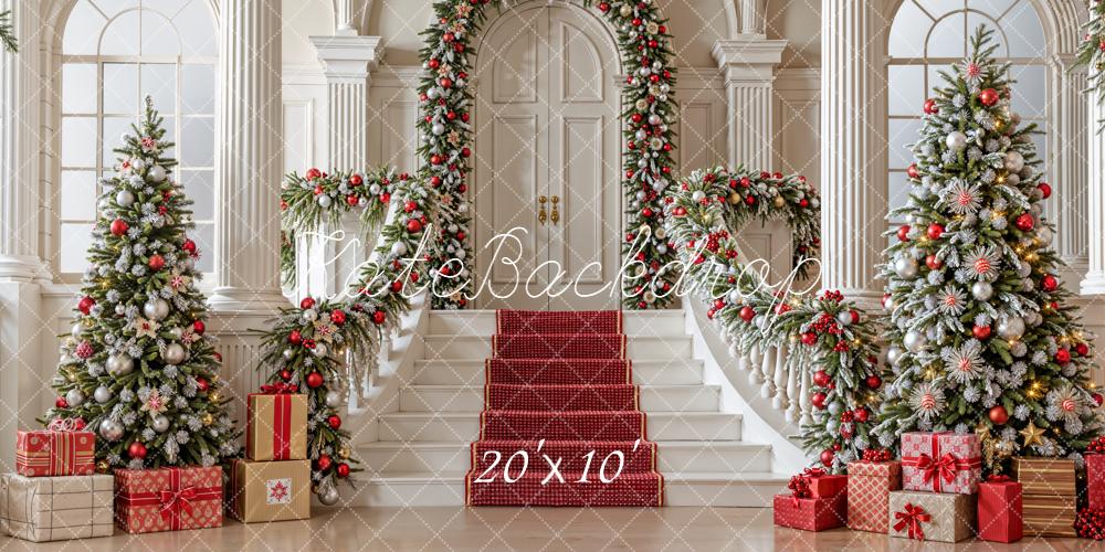 Kate Christmas Cascading Stairs Trees Backdrop Designed by Emetselch
