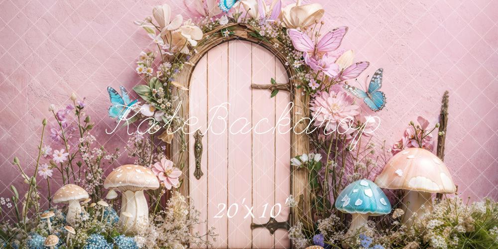 Kate Butterflies Mushrooms Backdrop Fairy Fantasy Door Pink Purple Designed by Emetselch - Kate Backdrop AU