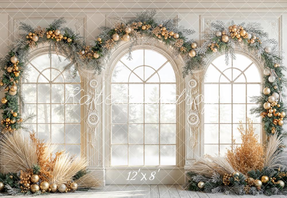 Kate Christmas Arched Windows Fleece Backdrop Designed by Emetselch - Kate Backdrop AU