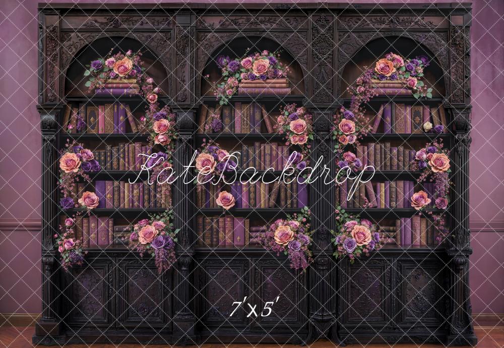 Kate Bookshelf Floral Arch Purple Backdrop Designed by Emetselch