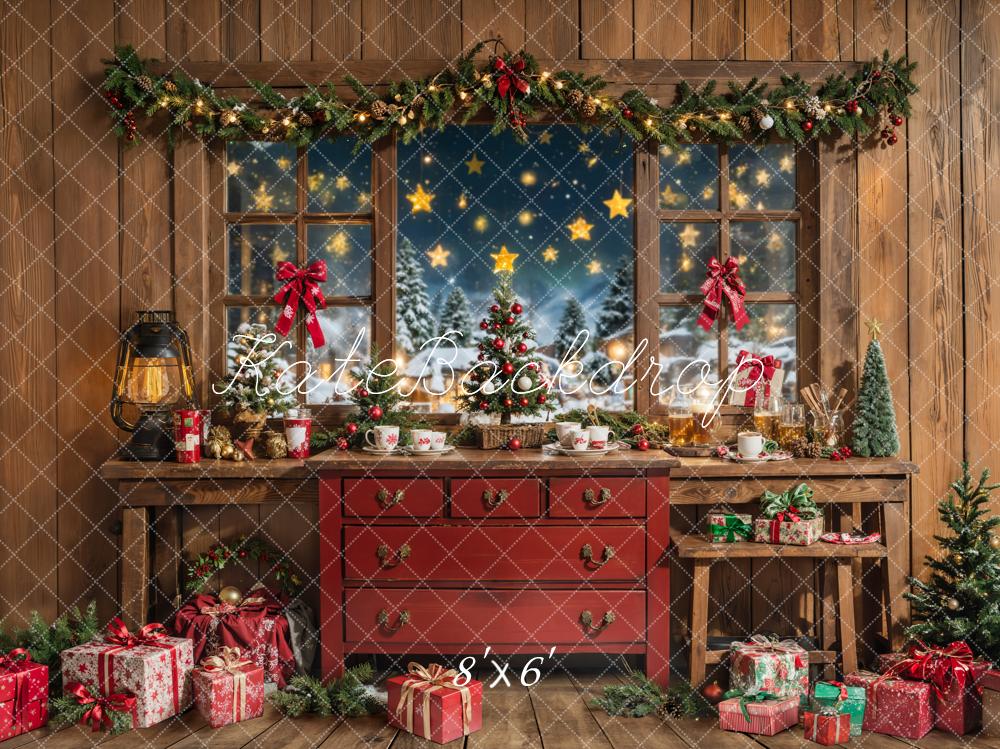 Kate Christmas Red Drawers Wooden Wall Gifts Backdrop Designed by Chain