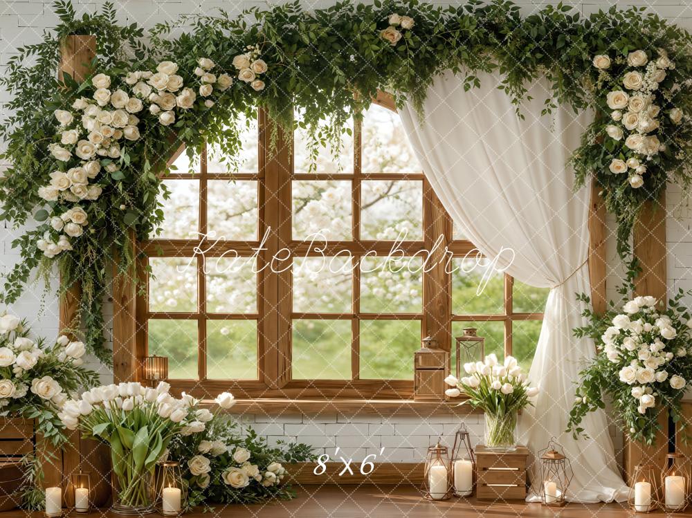 Kate Spring Flower Window Candles Fleece Backdrop Designed by Emetselch