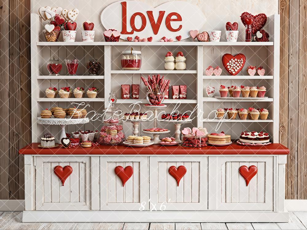 Kate Valentine Dessert Shelf Red Hearts Backdrop Designed by Emetselch