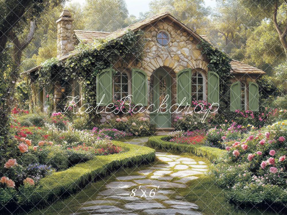 Kate Cottage Garden Stone House Spring Backdrop Designed by Mini MakeBelieve - Kate Backdrop AU