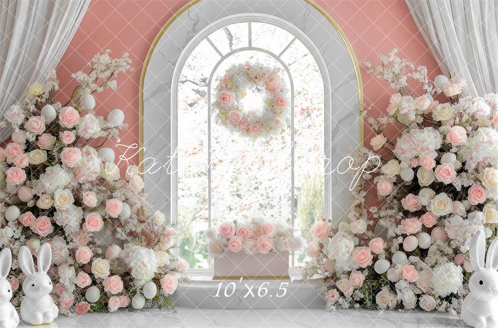 Kate Spring Bunny Pink Floral Arch Window Backdrop Designed by Mini MakeBelieve - Kate Backdrop AU