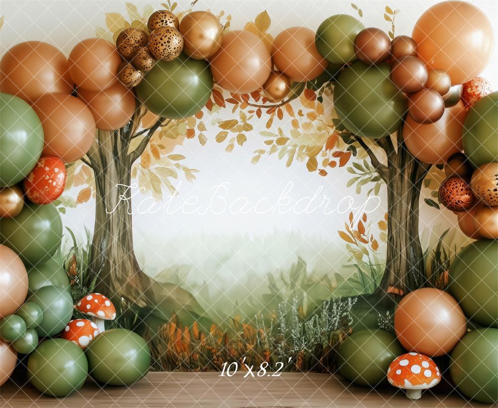 Kate Autumn Forest Trees Balloons Mushrooms Backdrop Designed by Patty Roberts