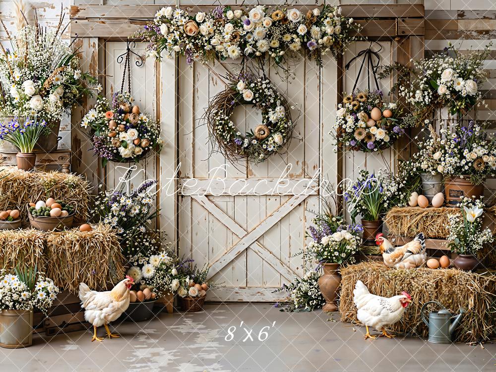 Kate Farmhouse Easter Eggs Chickens Hay Backdrop Designed by Emetselch