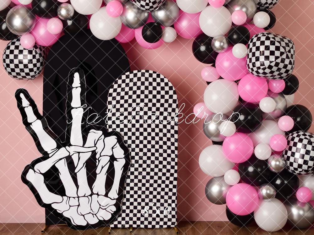 Kate Checkerboard Skeleton Hand Balloon Arch Backdrop Designed by Mandy Ringe - Kate Backdrop AU