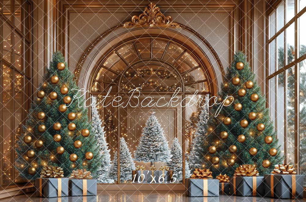 Kate Christmas Trees Presents Gold Arch Backdrop Designed by Mini MakeBelieve - Kate Backdrop AU