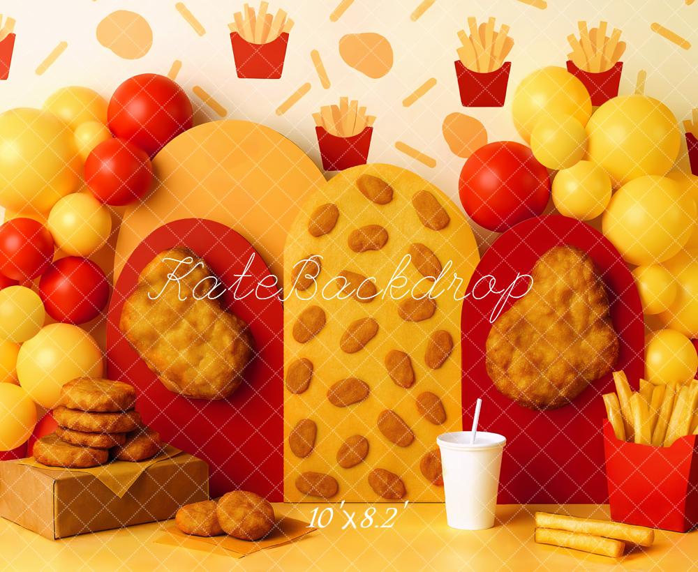 Kate French Fries Nuggets Red Yellow Balloons Backdrop Designed by Mini MakeBelieve - Kate Backdrop AU