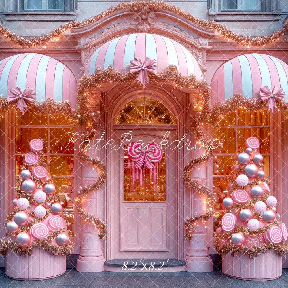 Kate Christmas Pink Shop Lollipop Trees Backdrop Designed by Mini MakeBelieve - Kate Backdrop AU