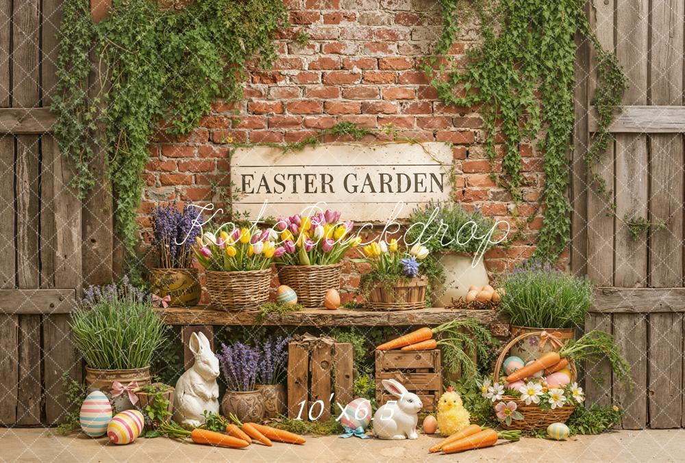Kate Easter Garden Bunny Carrots Eggs Fleece Backdrop Designed by Emetselch