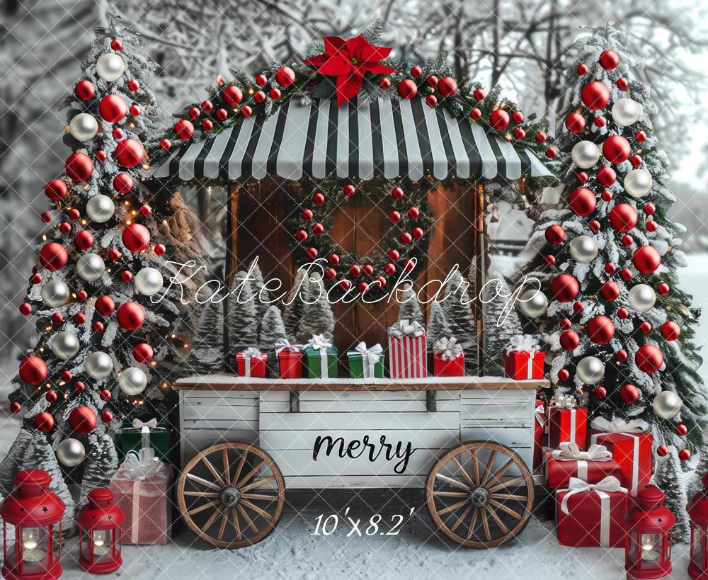 Kate Christmas Cart Snowy Trees Gifts Backdrop Designed by Mini MakeBelieve - Kate Backdrop AU