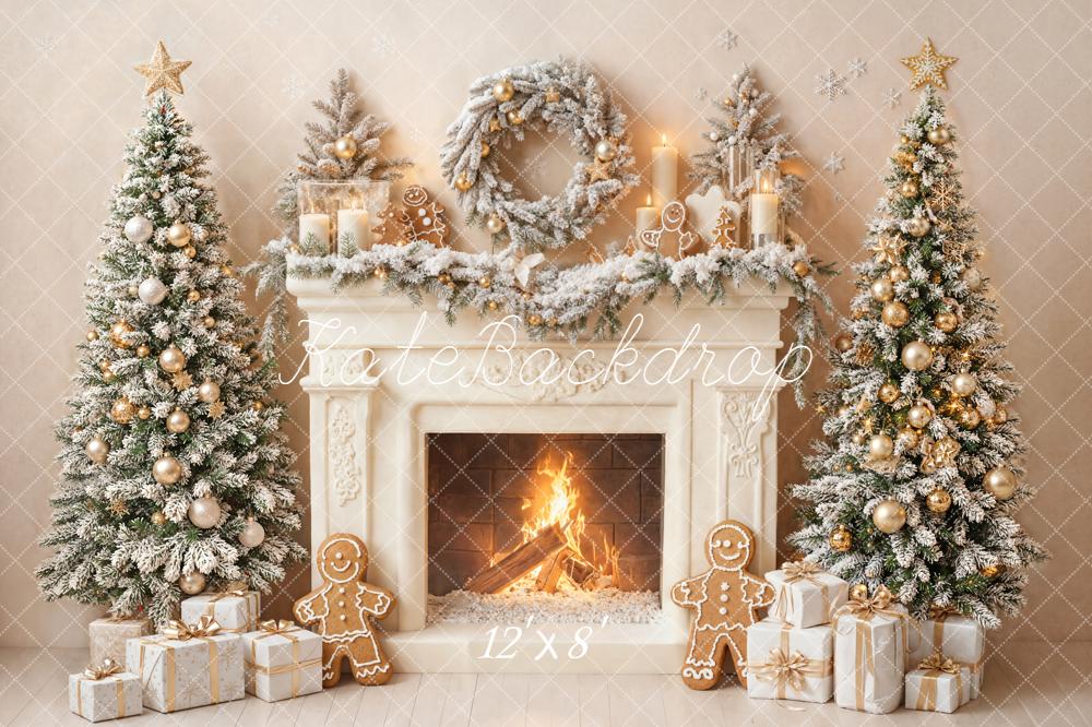 Kate Christmas Fireplace Wreath Presents Backdrop Designed by Emetselch