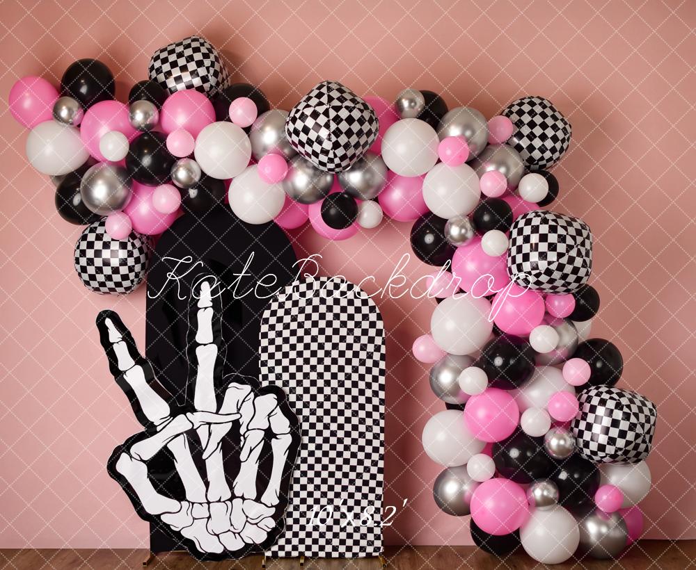 Kate Checkerboard Skeleton Hand Balloon Arch Backdrop Designed by Mandy Ringe - Kate Backdrop AU