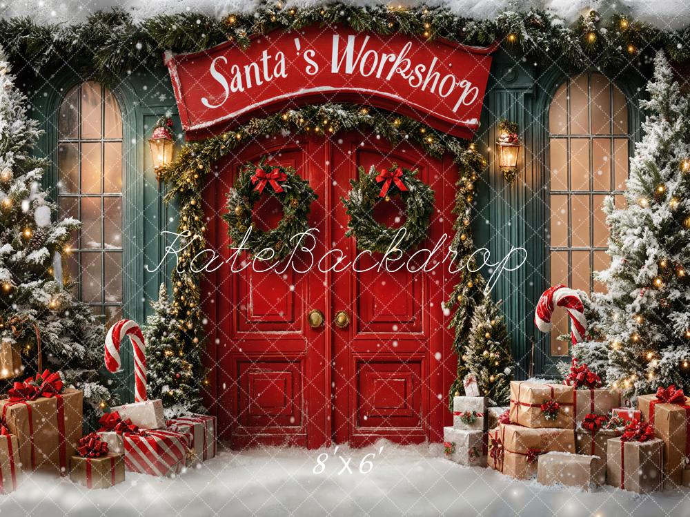 Kate Christmas Santa Workshop Red Door Backdrop Designed by Emetselch - Kate Backdrop AU