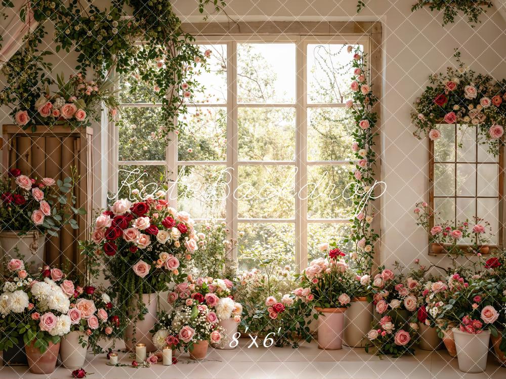 Kate Flower Spring Window Fleece Backdrop Designed by Emetselch