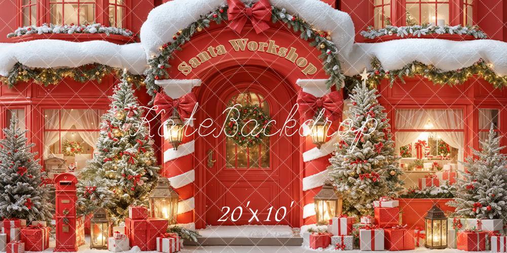 Kate Christmas Santa Workshop Snow Trees Backdrop Designed by Emetselch