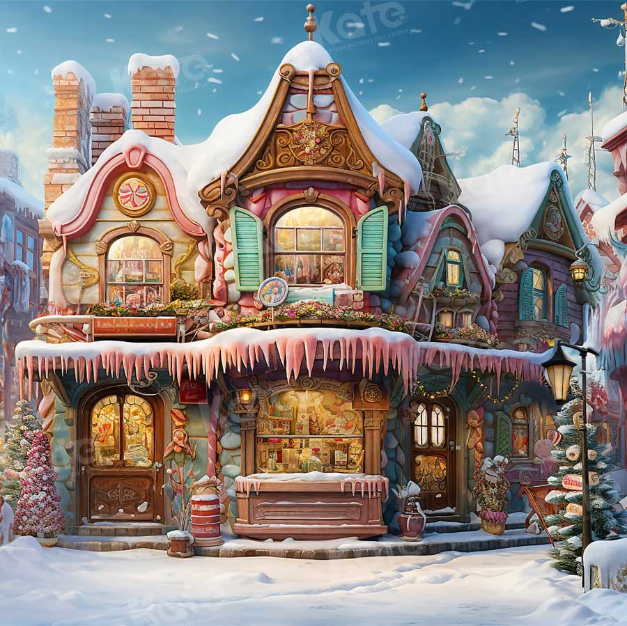 Kate Christmas Snowy Candy House Village Backdrop Designed by Emetselch - Kate Backdrop AU