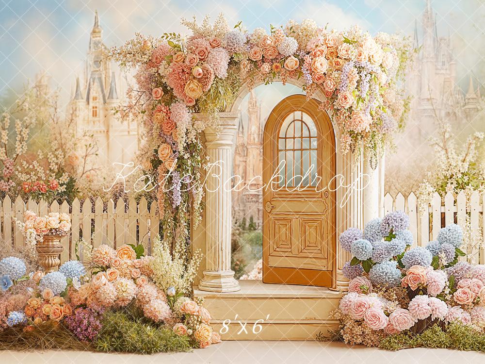 Kate Spring Castle Door Flower Fleece Backdrop Designed by Chain