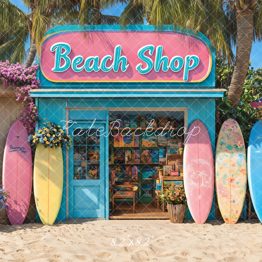 Kate Beach Shop Surfboards Palm Trees Backdrop Designed by Emetselch