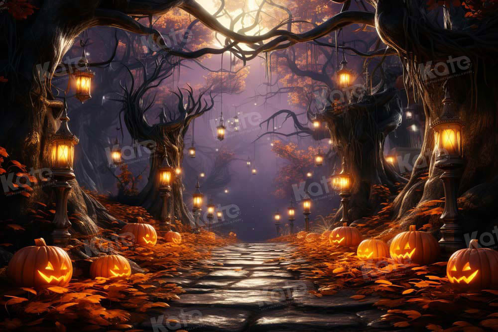 Kate Halloween Jack O Lantern Spooky Forest Backdrop Designed by Emetselch