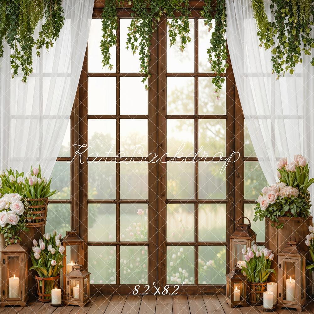 Kate Spring Window Flowers Candles Greenery Backdrop Designed by Emetselch