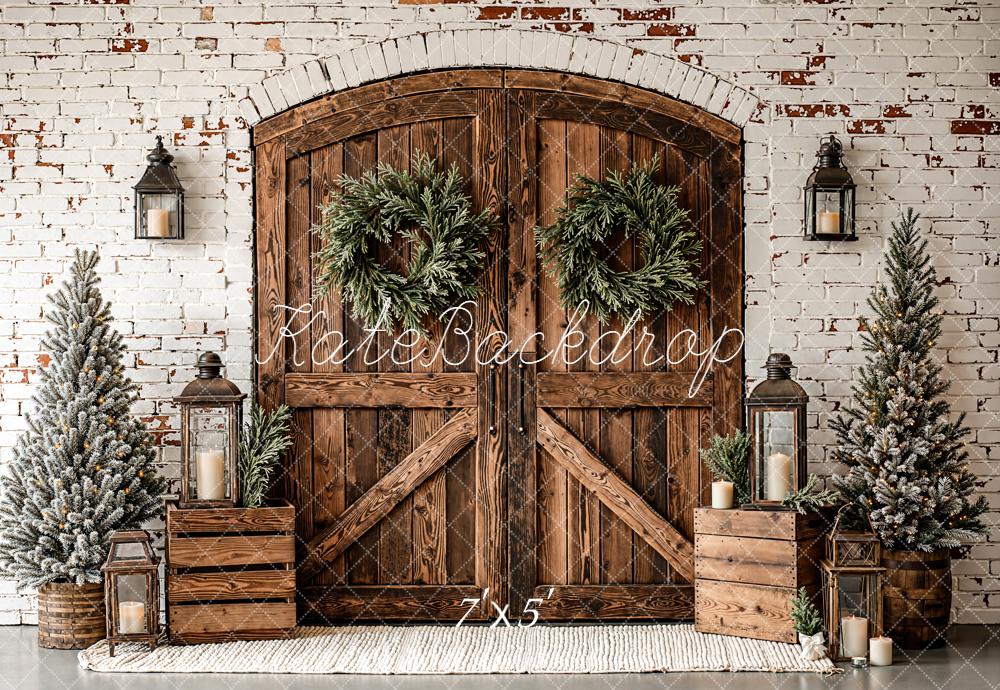 Kate Christmas Wooden Door Wreath Lantern Backdrop Designed by Emetselch - Kate Backdrop AU