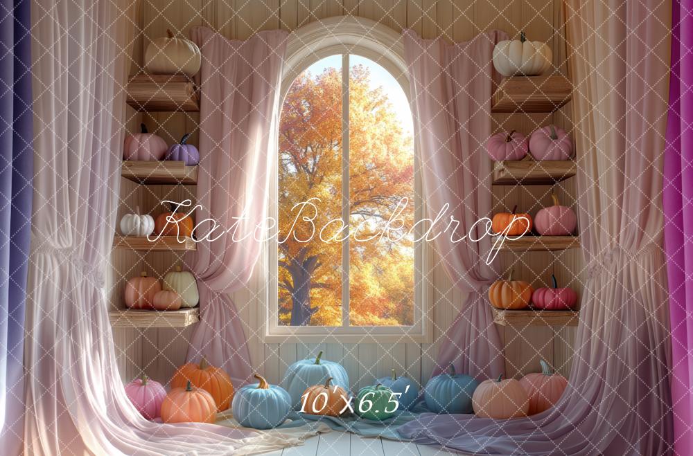 Kate Fall Pumpkins Window Curtains Backdrop Designed by Mini MakeBelieve - Kate Backdrop AU