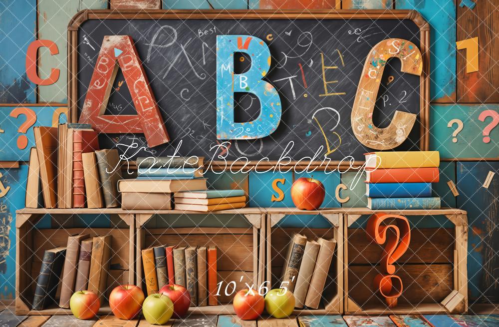 Kate Back to School ABC Books Apples Chalkboard Backdrop Designed by Emetselch