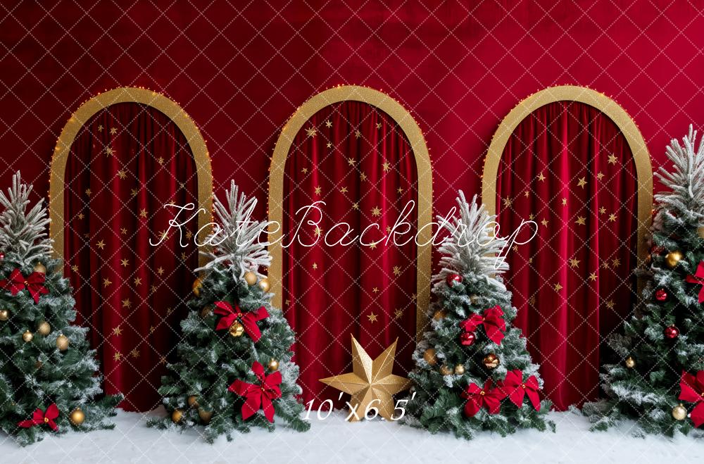 Kate Christmas Trees Red Curtain Backdrop Designed by Patty Roberts - Kate Backdrop AU