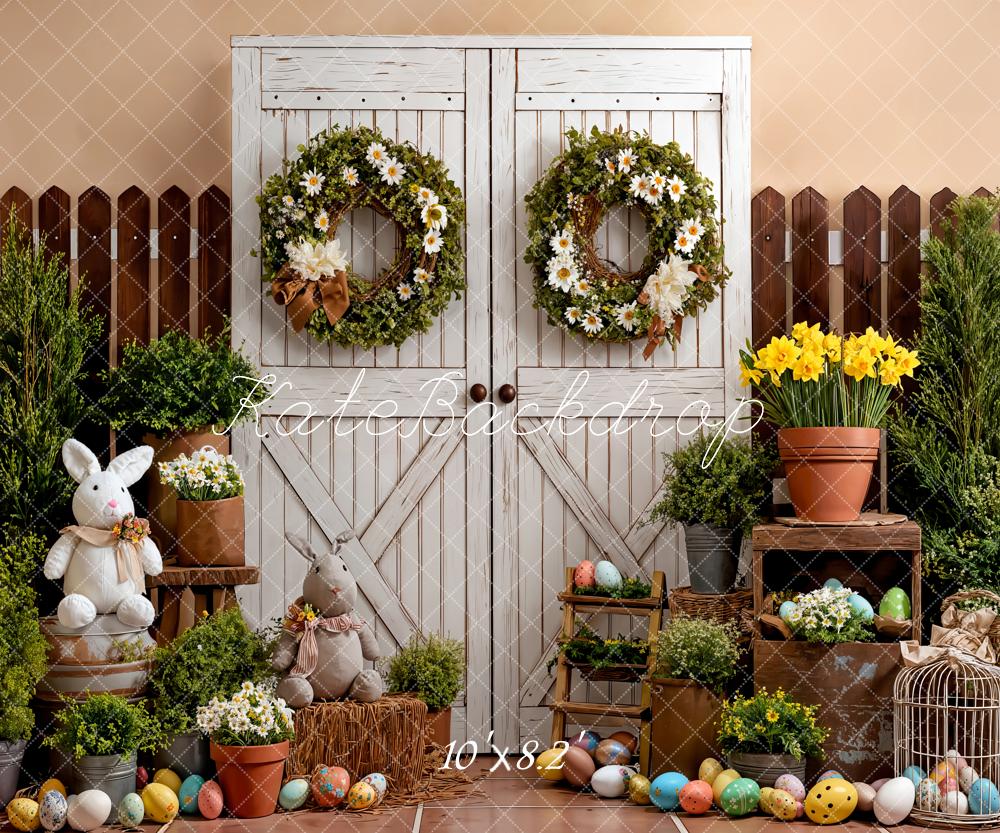 Kate Easter Bunny Eggs Door Fleece Backdrop Designed by Emetselch