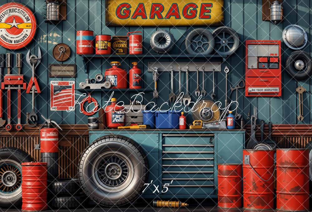 Kate Garage Tools Tyres Shelves Backdrop Designed by Emetselch