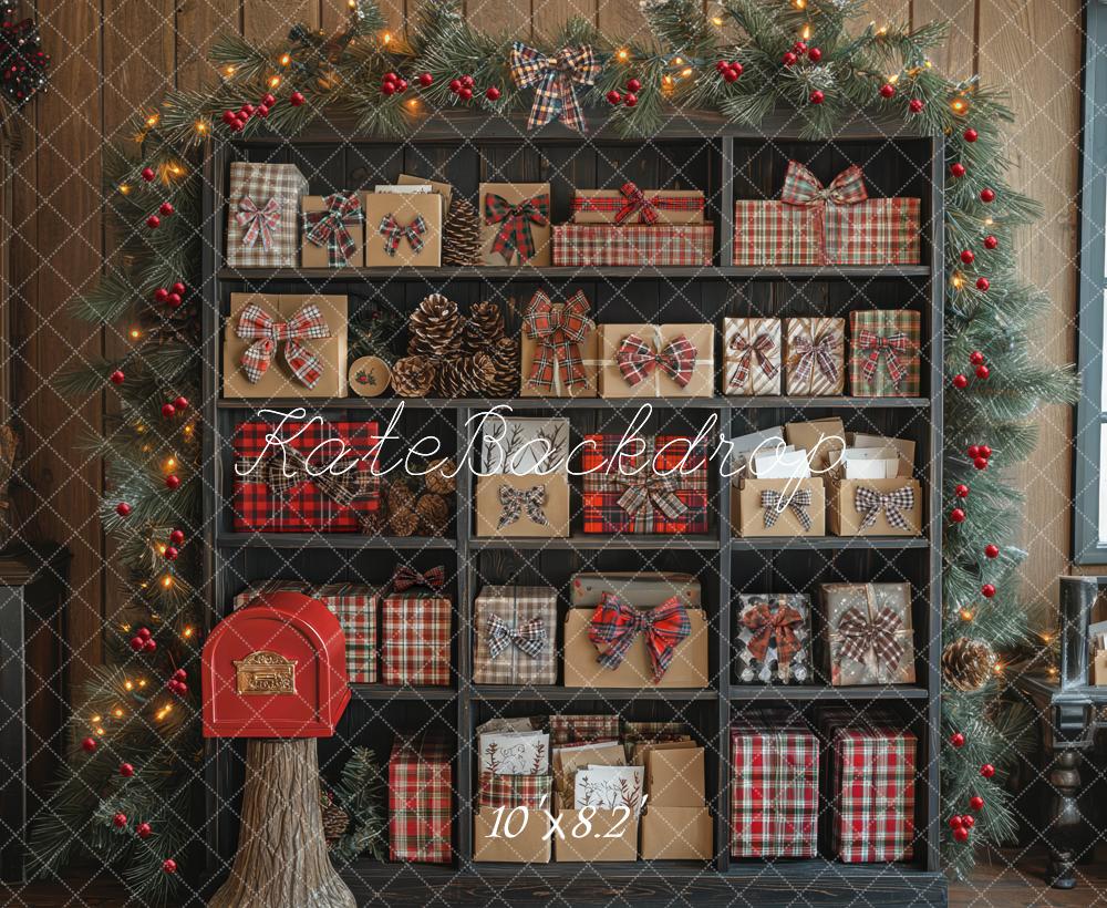 Kate Christmas Cabinet Presents Mailbox Garland Backdrop Designed by Mini MakeBelieve - Kate Backdrop AU