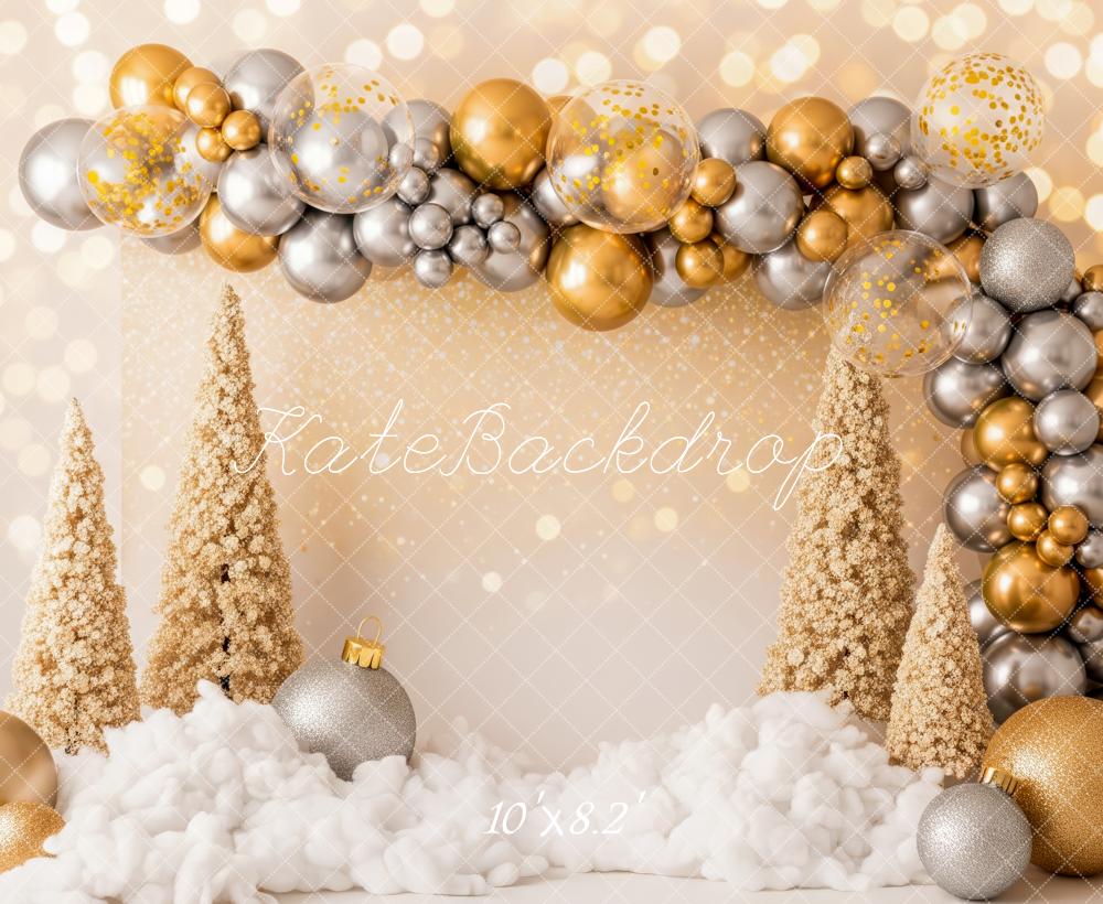Kate Christmas Gold Silver Balloons Trees Backdrop Designed by Patty Roberts