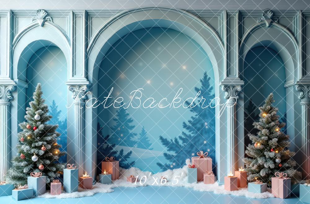 Kate Christmas Snowy Trees Blue Backdrop Designed by Laura Bybee - Kate Backdrop AU