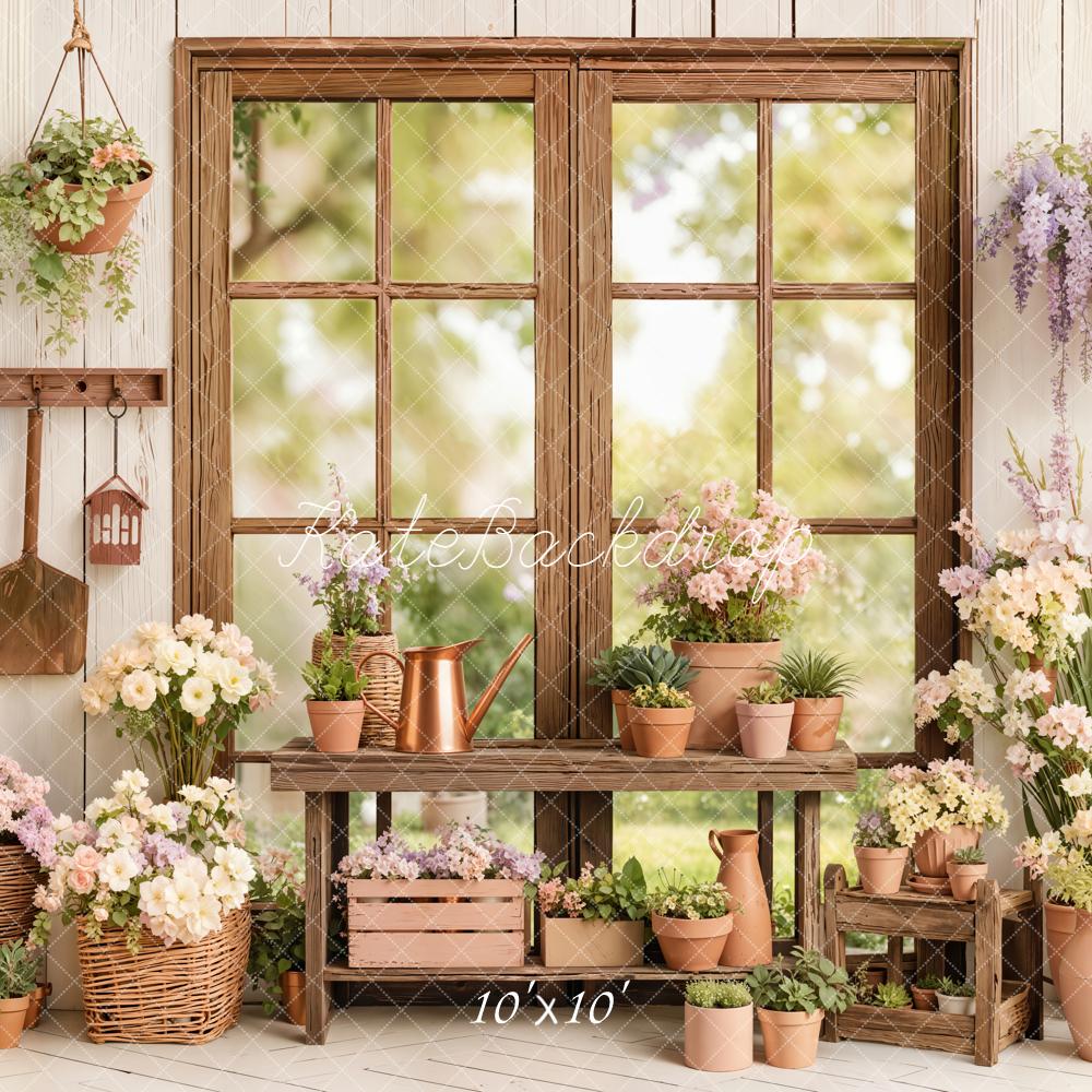 Kate Spring Flower Pots Wooden Window Backdrop Designed by Emetselch